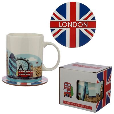 Set di tazze e sottobicchieri in porcellana London Icons