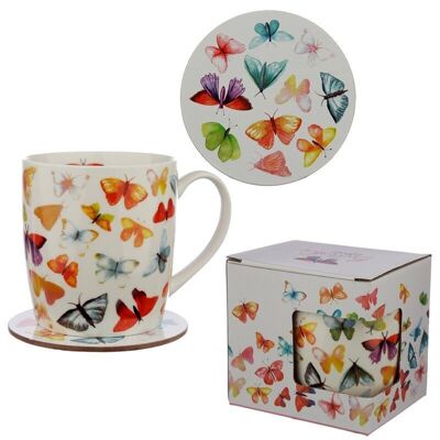 Set di tazze e sottobicchieri in porcellana Butterfly House