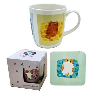 Angie Rozelaar Planet Cat Porcelain Mug & Coaster Set