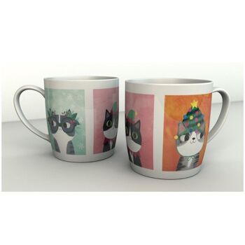 Angie Rozelaar Planet Cat Ensemble de tasse et dessous de verre de Noël 2