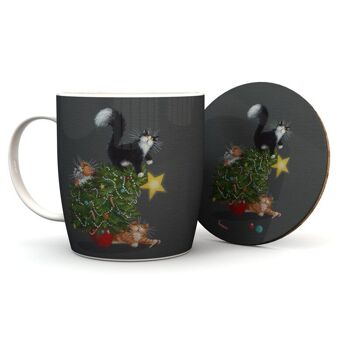 Kim Haskins Arbre de Noël Catastrophe Cats Mug Coaster Set 1