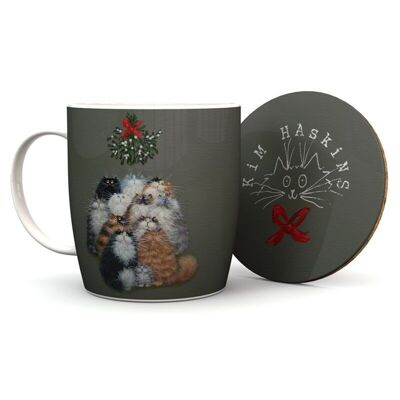 Kim Haskins 12 Cats of Christmas Porcelain Mug & Coaster Set