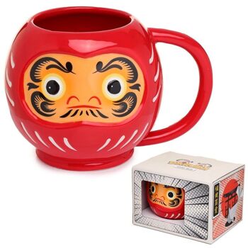 Tasse japonaise en forme de tête de Daruma rouge en céramique 1