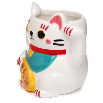 Tasse en céramique en forme de chat porte-bonheur Maneki Neko blanc 3