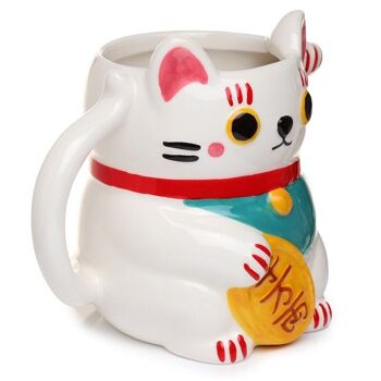 Tasse en céramique en forme de chat porte-bonheur Maneki Neko blanc 5