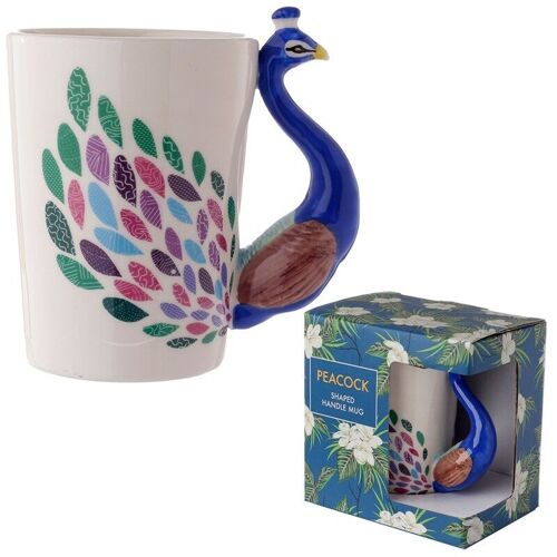 Peacock Ceramic Shaped Handle Mug