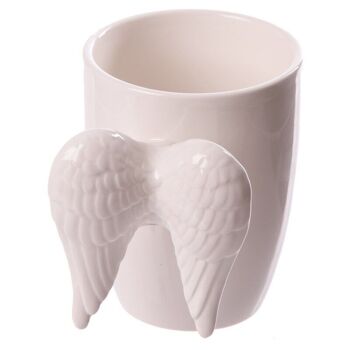 Tasse blanche à anse en forme d'ailes d'ange en céramique 2