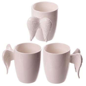 Tasse blanche à anse en forme d'ailes d'ange en céramique 6