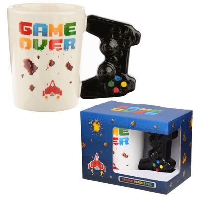 Game Over with Pixel Decal Ceramic Shaped Handle Mug