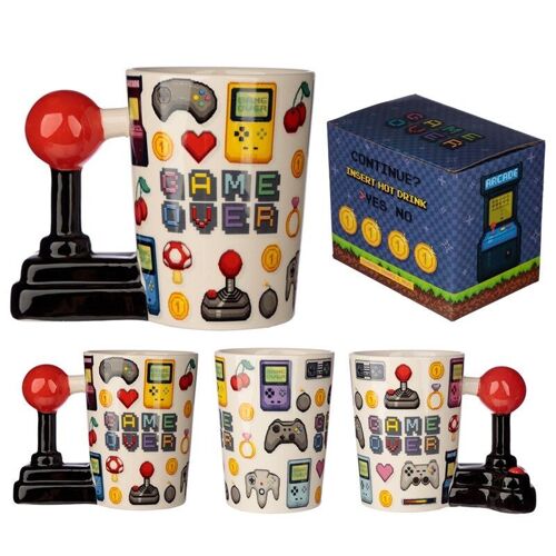 Game Over Joystick Pixel Decal Ceramic Shaped Handle Mug