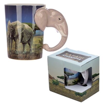 Elephant Savannah Decal Ceramic Shaped Handle Mug