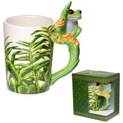 Grenouille d'arbre avec décalque de feuillage Mug en forme de poignée en céramique