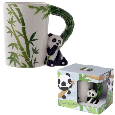 Panda with Bamboo Decal Ceramic Shaped Handle Mug