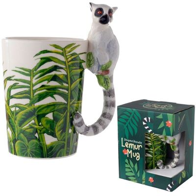 Lémur con calcomanía de jungla Taza con asa en forma de cerámica