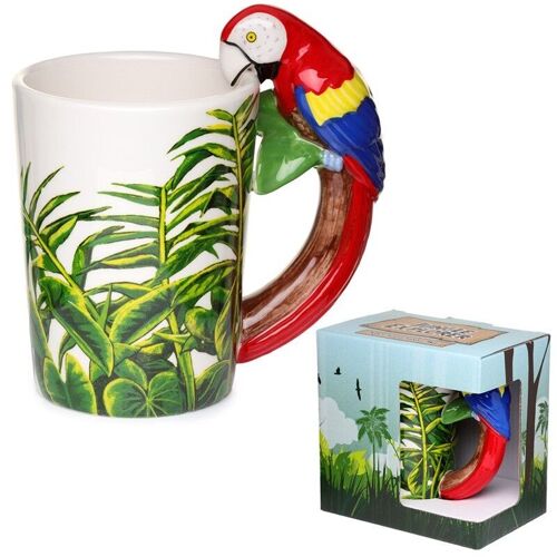 Parrot with Jungle Decal Ceramic Shaped Handle Mug