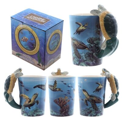 Turtle with Underwater Decal Ceramic Shaped Handle Mug