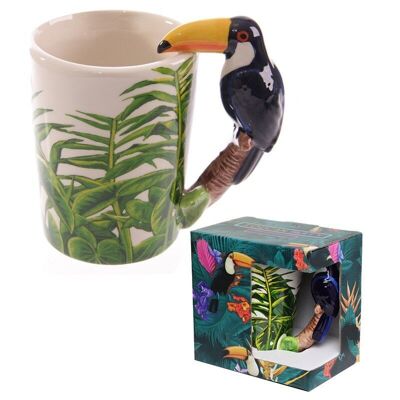 Toucan with Jungle Decal Ceramic Shaped Handle Mug
