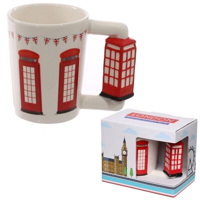 Red Telephone Box Ceramic Shaped Handle Mug with Decal