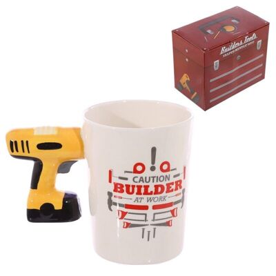 Electric Drill with Builder Decal Ceramic Shaped Handle Mug