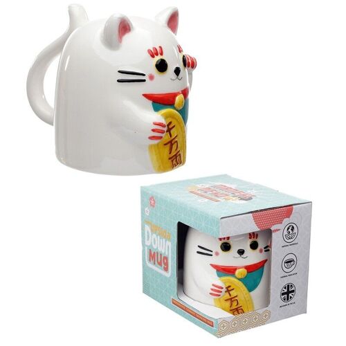 Maneki Neko Lucky Cat Upside Down Ceramic Shaped Mug