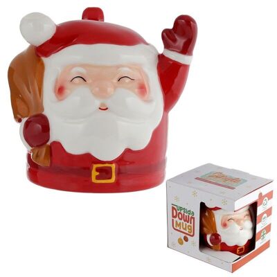 Taza de cerámica con forma de Papá Noel al revés de Navidad