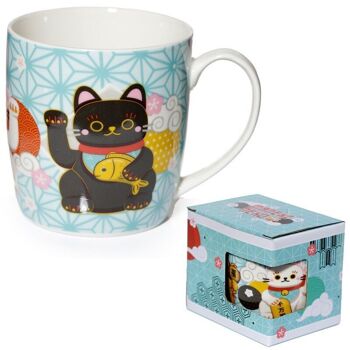 Mug en porcelaine chat porte-bonheur Maneki Neko 1