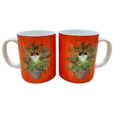 Kim Haskins Chat dans un pot de fleurs Mug en porcelaine rouge
