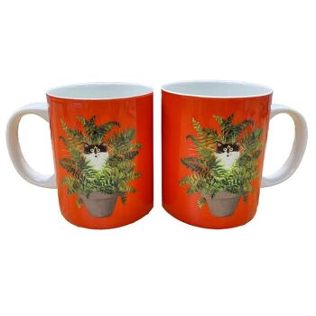 Kim Haskins Chat dans un pot de fleurs Mug en porcelaine rouge 1
