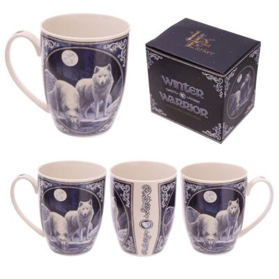 Lisa Parker Winter Warrior Wolf Taza de porcelana