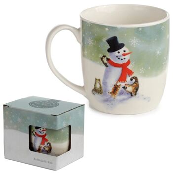 Tasse en porcelaine de Noël bonhomme de neige et chats de Kim Haskins 1