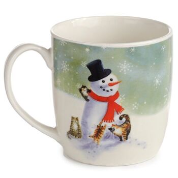 Tasse en porcelaine de Noël bonhomme de neige et chats de Kim Haskins 2