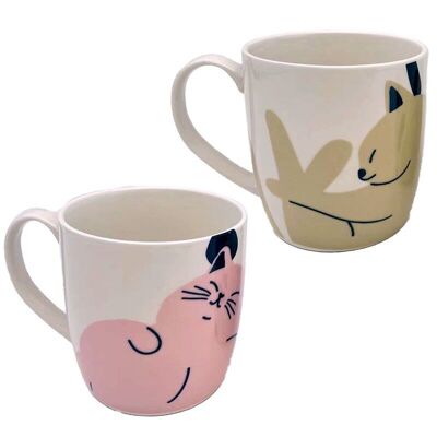 Cat's Life Set of 2 Porcelain Mugs
