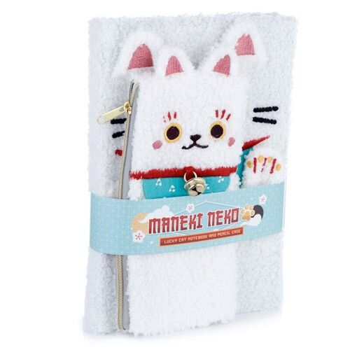 Maneki Neko Lucky Cat Fleece A5 Notepad & Pencil Case Set