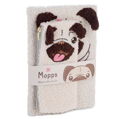 Mopps Pug Plush Fleece A5 Bloc de notas y estuche para lápices