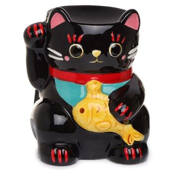 Brûleur à mazout noir en céramique Lucky Cat Maneki Neko 2