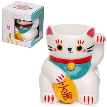 Brûleur à huile en céramique Maneki Neko Lucky Cat blanc 1