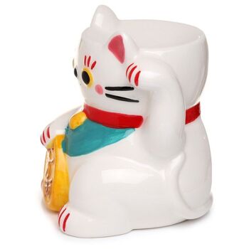 Brûleur à huile en céramique Maneki Neko Lucky Cat blanc 3