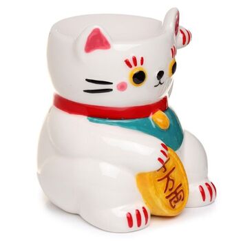 Brûleur à huile en céramique Maneki Neko Lucky Cat blanc 5