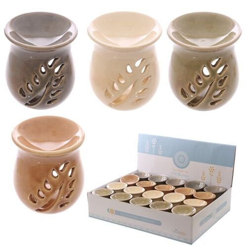 Simple Leaf Fretwork Design Crackle Glaze Ceramic Oil Burner