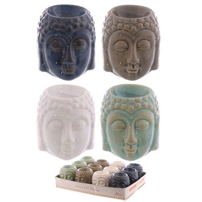 Kleiner Buddha-Kopf-Ölbrenner aus Keramik mit Crackle-Glasur