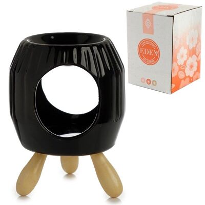 Schwarzer abstrakter geriffelter Keramik-Ölbrenner mit Füßen