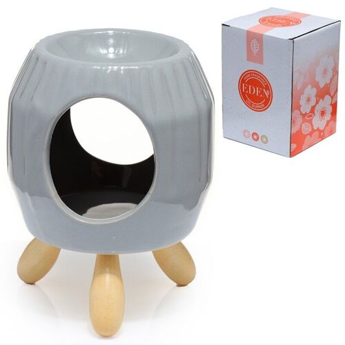 Eden Grey Abstract Ridged Ceramic Oil Burner with feet