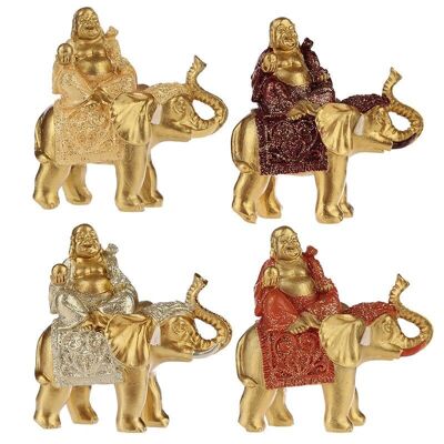 Glücksbuddha sitzt auf einem Glitzerelefanten