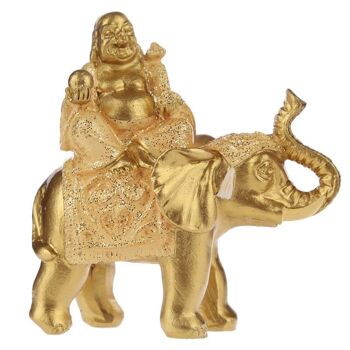 Bouddha chanceux assis sur un éléphant scintillant 2