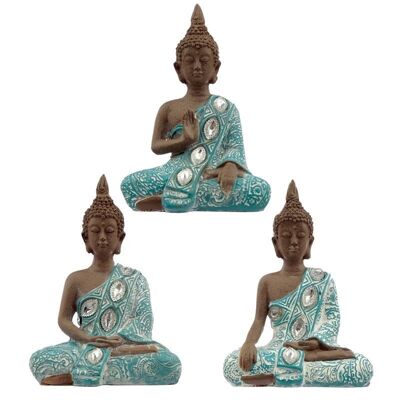 Thai Buddha, Braun, Weiß und Türkis - Lotus