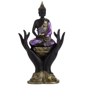 Bouddha thaïlandais violet, or et noir assis dans les mains 1