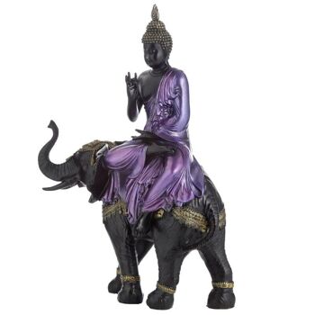 Grand éléphant d'équitation de Bouddha thaïlandais violet, or et noir 4