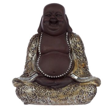 Bouddha rieur chinois marron et argent assis 1