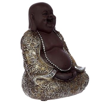 Bouddha rieur chinois marron et argent assis 2