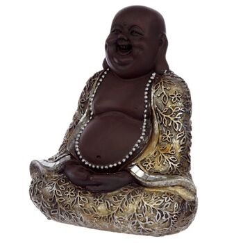 Bouddha rieur chinois marron et argent assis 4